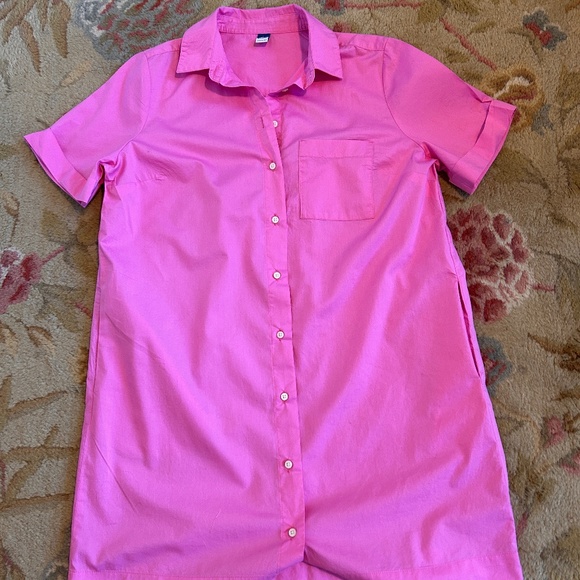 Old Navy Pink Button Front Mini Shirt Dress Cotton Short Sleeve Pockets M - Picture 6 of 11
